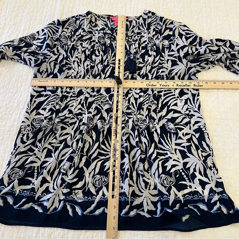 Lilly Pulitzer Top Women Large Blue White Marilina Tassels Relaxed Coastal Tunic - Picture 10 of 14